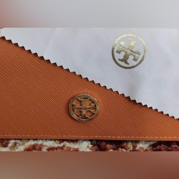 Tory Burch Orange Triangular Sunglasses and/or Makeup Clutch with cleaning cloth - Picture 3 of 9